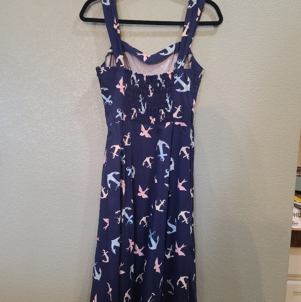 Sweetheart Sundress in Ocean Blue Sunken Swallows Print